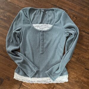 SHEIN Blueish Gray Henley with lace